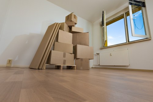 Packed boxes and furniture ready for student removal