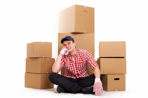 Packed furniture ready for transport during Acton removals